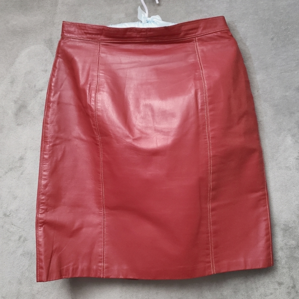 Red Leather Pencil Skirt